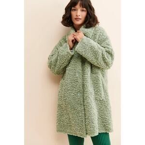 Moon River‎ for Anthropologie Sherpa Oversized Coat Sage Green Small Warm Cozy